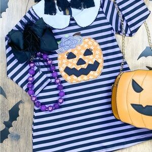 Striped Halloween Pumpkin Dress for Girls